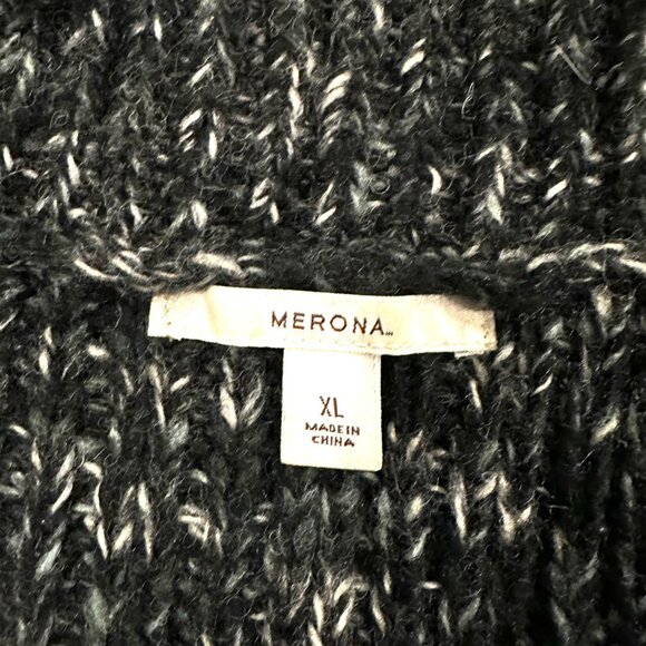 Merona Black with Gary & White Speckled Cable Knit Sleeveless Cardi, Size XL - Picture 14 of 16